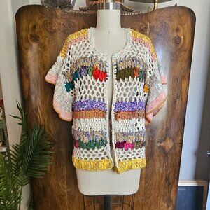 Anthropologie Short Sleeve Crochet Sweater Jacket NWT